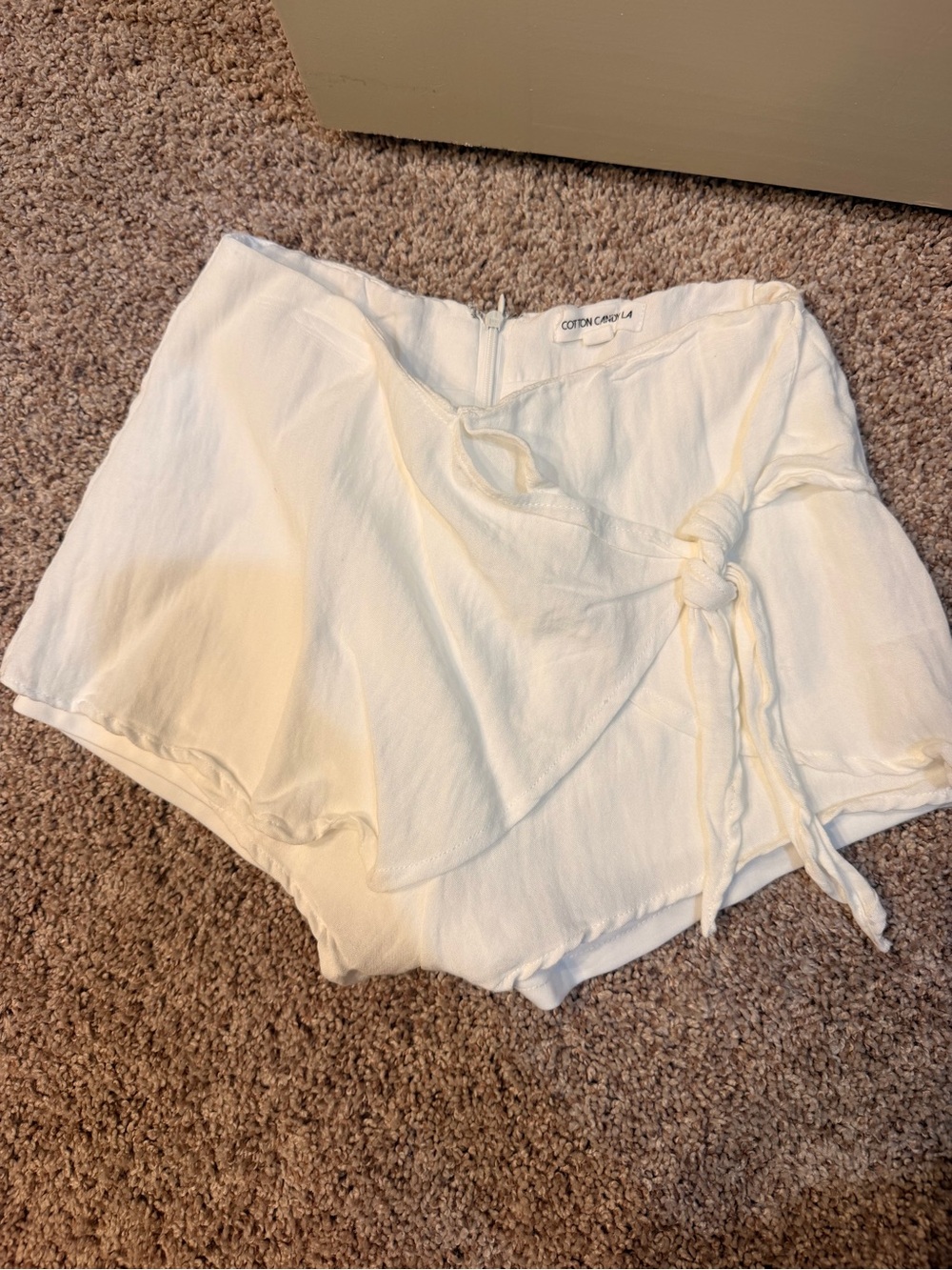 Cotton Candy Cream Wrap-Front Women’s Shorts with Side Tie